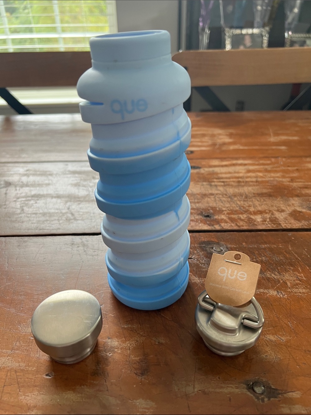 Que Blue Collapsible Bpa Free Dishwasher Safe 20 Oz. Water Bottle